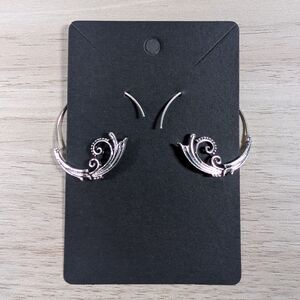Silver Tone Hoop Earrings Scroll Filigree Design Lightweight